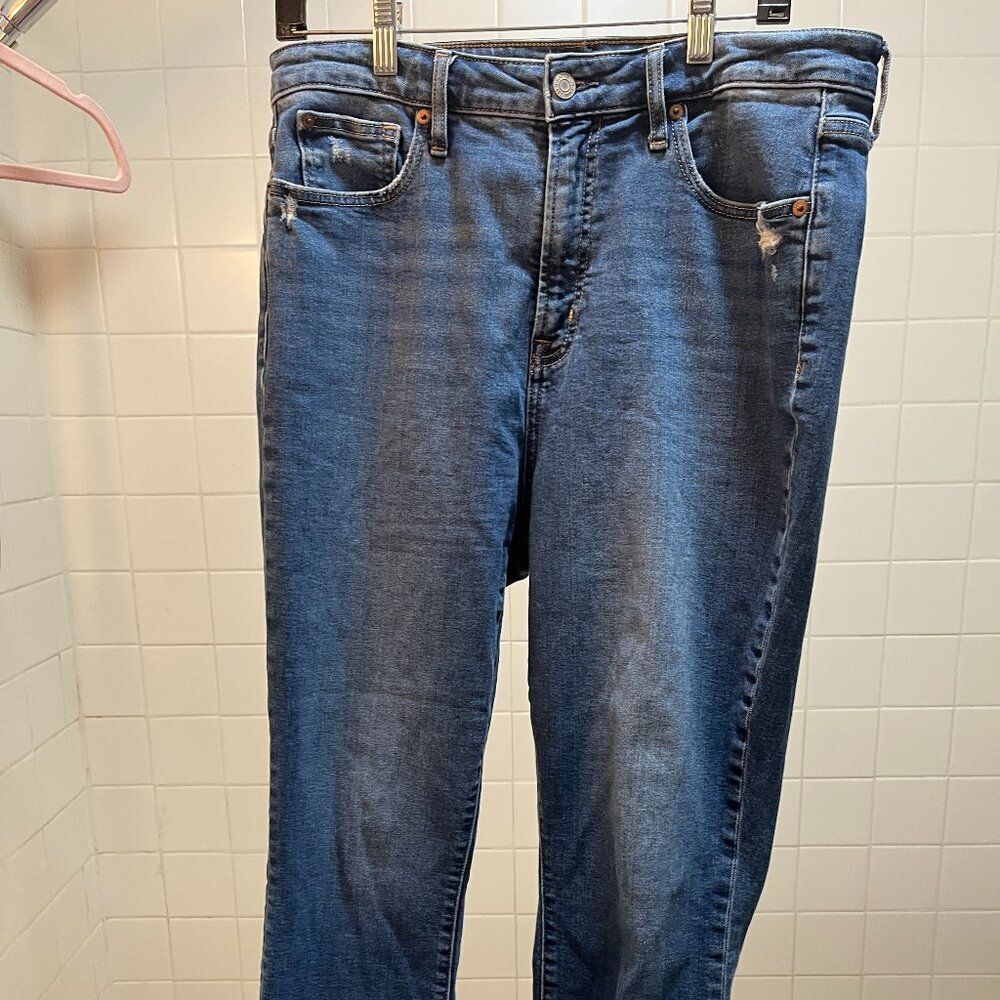 Gap Denim Blue Jeans Unisex 14/32 Disressed Pockets